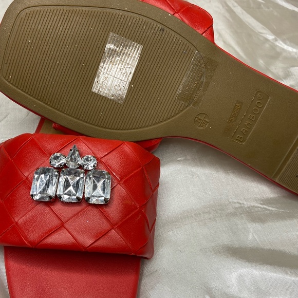 BAMBOO Red Quilted Jeweled Sandals/Slides - Picture 6 of 6